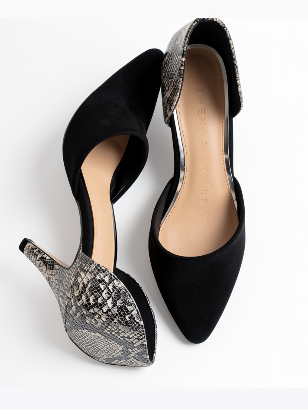 D’orsay Black Velvet & Snake Print Pointed Tip Pumps by Athena Alexander Size 5